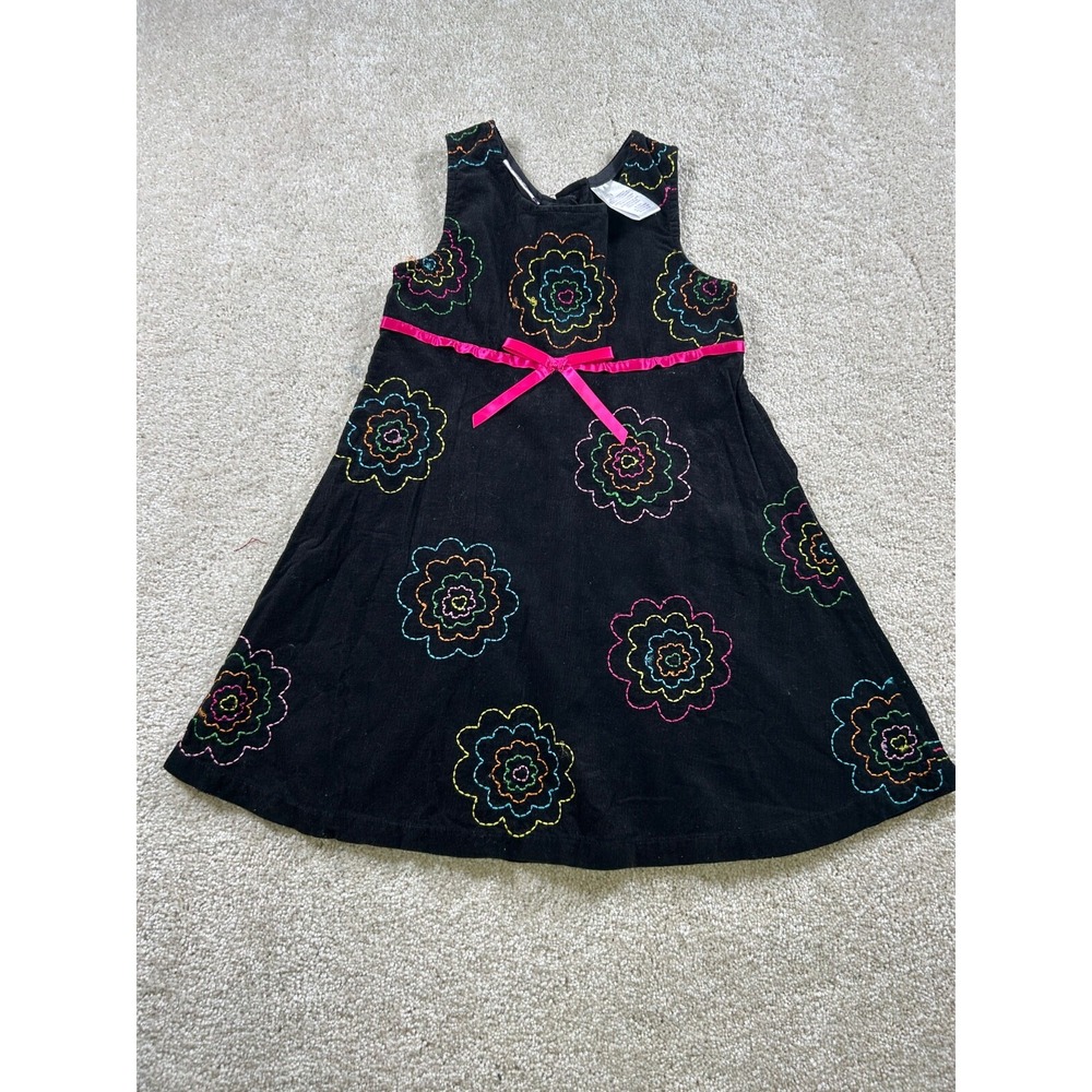 Blueberi Boulevard Girls Size 5 Black Corduroy Floral Embroidered Dress